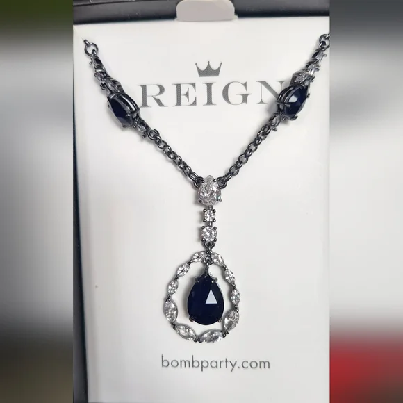 NWT! SET! BP Reign Villain Sapphire Blue and Silver Earrings and Necklace - Picture 2 of 8